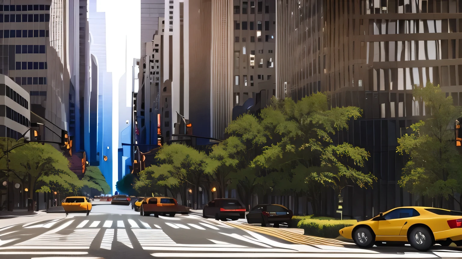panorama, perspective, Nikon, best quality, high details, high quality, 8k, super detail, Main street, city center, streetscape, street trees