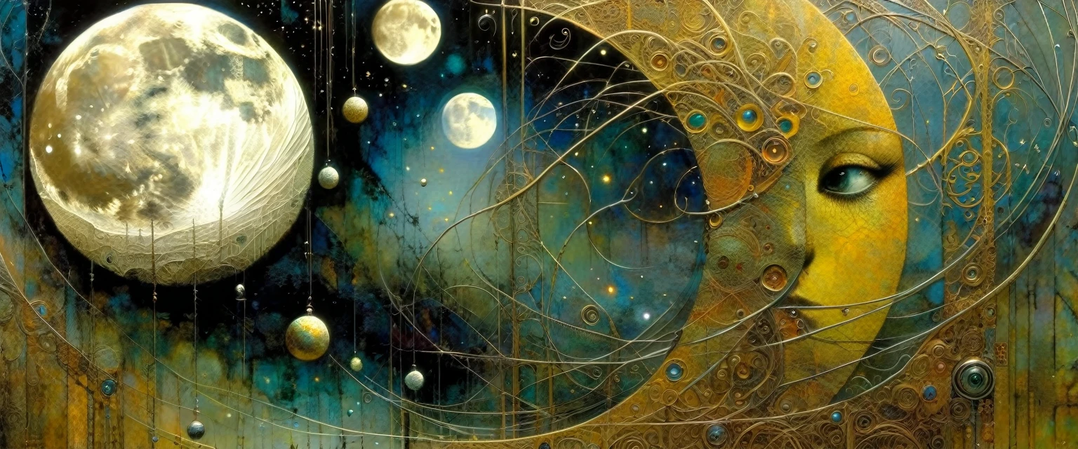 the moon, Artwork inspired by Dave Mckean, intricate details, oil painted

