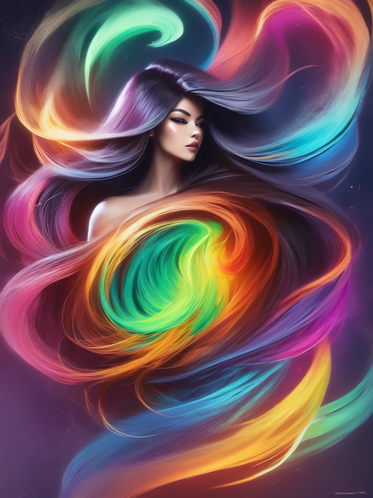 Drawing of a woman with long, colorful hair. Beautiful digital illustrations. Stunning digital art. Gorgeous digital art. A beautiful artistic illustration. Beautiful digital artwork. Complex digital painting. Very beautiful digital art. Vibrant digital paintings. Beautiful gorgeous digital art. Psychedelic flowing hair. Colorful numbers. Inspiring digital artwork. Stylized digital art.