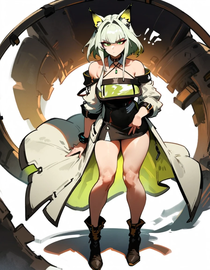 1girl, kal'tsit \(arknights\), arknights \\\\\ masterpiece, best quality, very aesthetic, absurdres, newest \\\\\\ slim body,///// ,by nyantcha,cutesexyrobutts , by khyle,,////// ,,,, , ,,detailed face, , ,, , , , , beautiful face, (white background:1.2), , sexy, , serious.angry, green eyes, animal ears, , ,,,big tits,), in the center of the frame,,, ,wears a lab coat, ,full body , solo,
