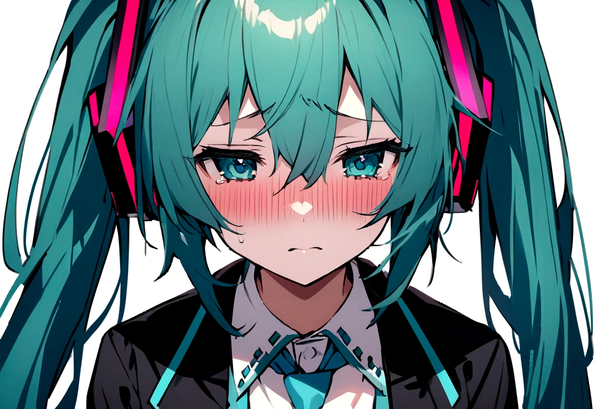 (((​masterpiece, hatsune miku, vocaloid, Super detailed、Digital Cage、Sad face、Sad