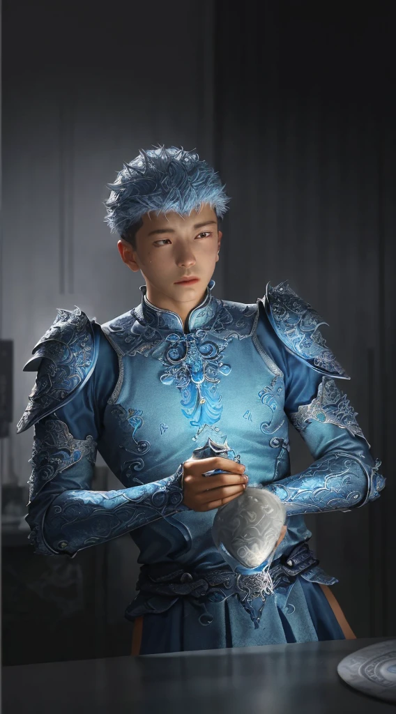 a close up of a young man in a silver and blue dress, chengwei pan on artstation, by Yang J, detailed fantasy art, stunning character art, fanart best artstation, epic exquisite character art, beautiful armor, extremely detailed artgerm, detailed digital anime art, artgerm on artstation pixiv, armoured man 