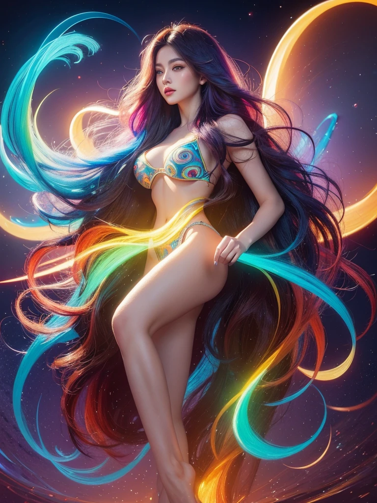 Drawing of a woman with long colorful hair, Beautiful digital illustrations, Stunning digital illustrations, Gorgeous digital art, A beautiful artistic illustration, Beautiful digital artwork, Beautiful digital art, Beautiful digital illustrationss, complex digital painting, very Beautiful digital art, Vibrant digital painting, beautiful Gorgeous digital art, Psychedelic flowing hair, Colorful numbers, Inspiring digital art, Stylized digital art
