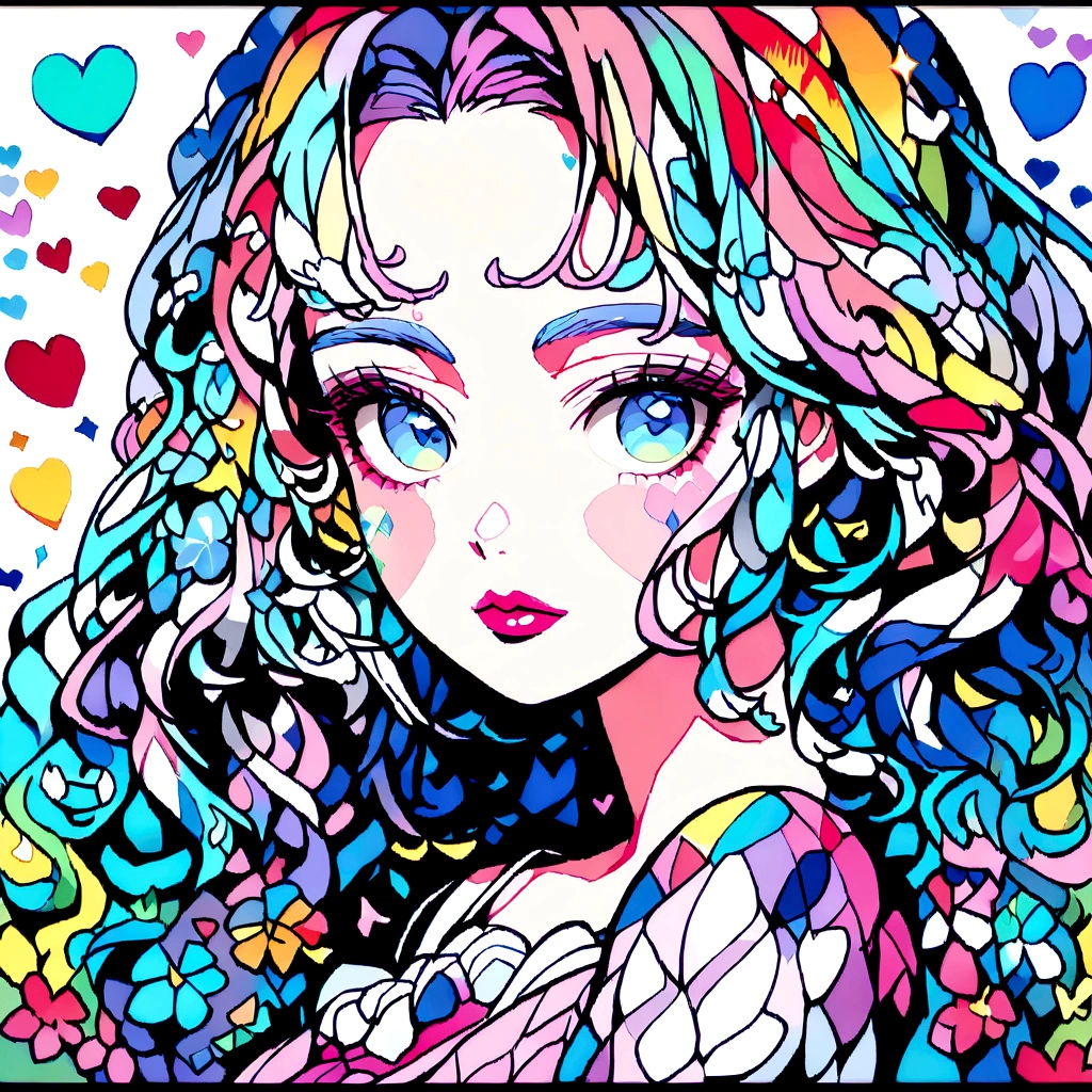 Yuusuke Nakamura Style、(((stylish fashion))), 8K Quality、Intense watercolor, Detailed watercolor art, Watercolor splash, Surreal, avant-garde pop art, Beautiful and expressive paintings, Beautiful artwork illustration, Very colorful tones, wonderful, Cool beauty, highest quality、Official Art, Vector art, Stylish design, (((The most beautiful girl))), (((highest quality))), HDR, ((detailed)), (((Doodle Art)), ((masterpiece)), ((Super detailed)), (((Colorful flowers))), colorful hearts, (((Stylish))), Lips in love