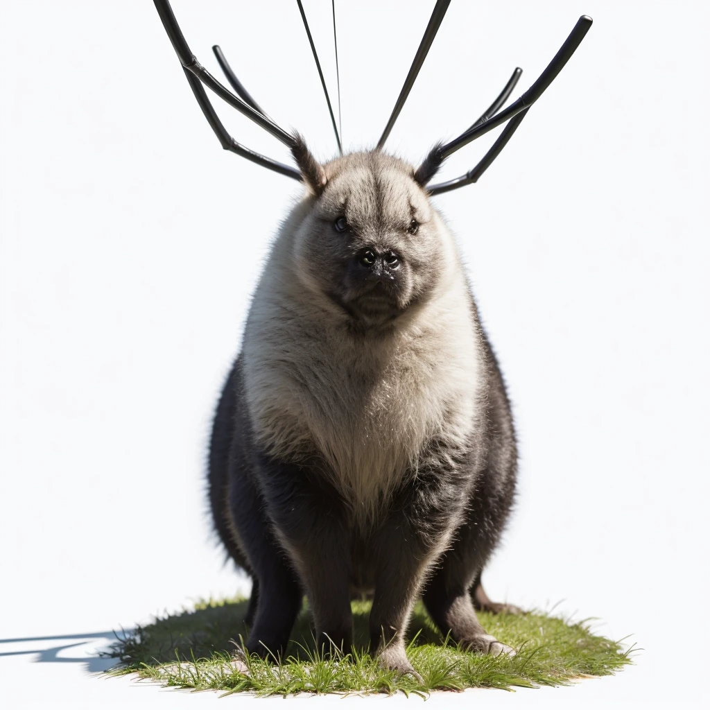 Big Animaly, spider mixed with grass, silver colour skins, Grassroots background, (white background simpleks),