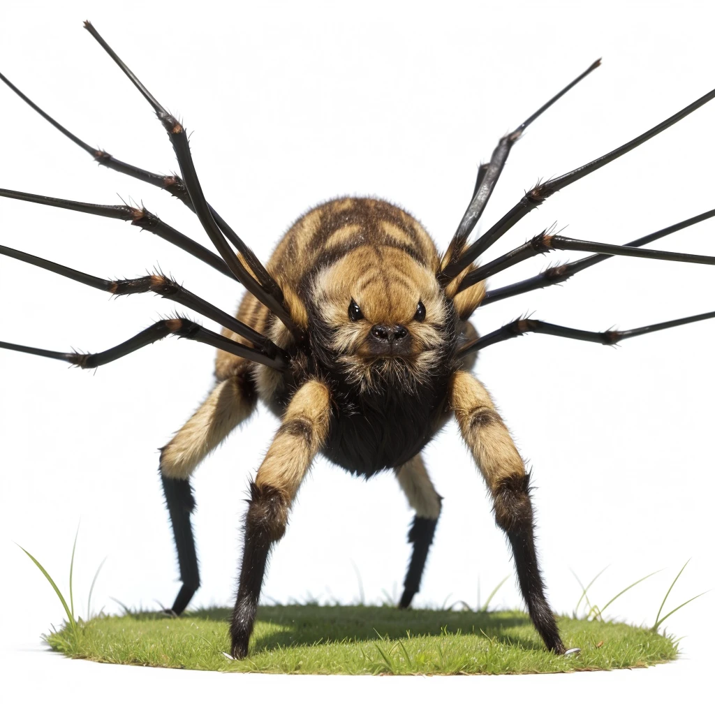 Big Animaly, spider mixed with grass, silver colour skins, Grassroots background, (white background simpleks), 