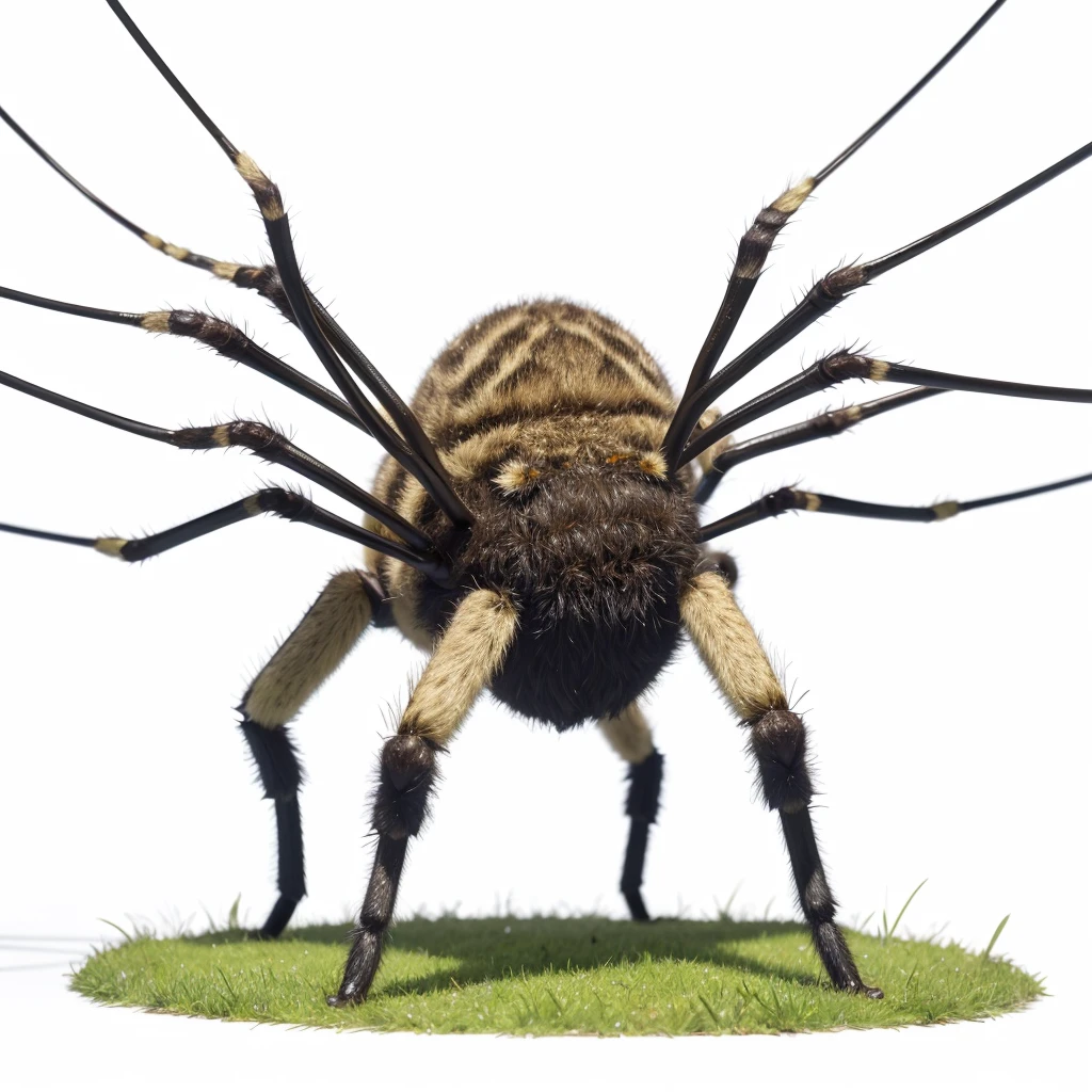Big Animaly, spider mixed with grass, silver colour skins, Grassroots background, (white background simpleks),
