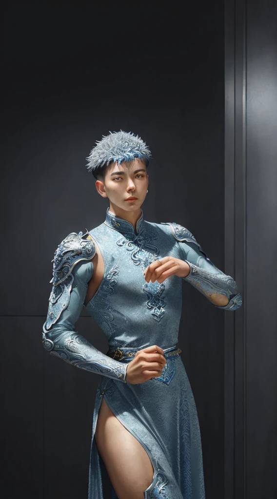 a close up of a young man in a silver and blue dress, chengwei pan on artstation, by Yang J, detailed fantasy art, stunning character art, fanart best artstation, epic exquisite character art, beautiful armor, extremely detailed artgerm, detailed digital anime art, artgerm on artstation pixiv, armoured man