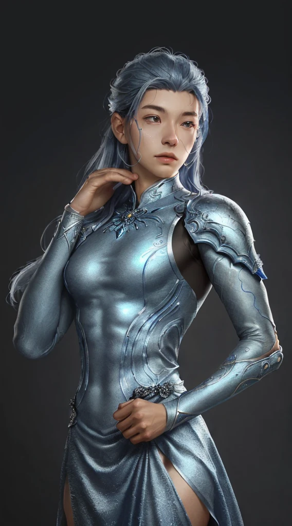 a close up of a young man in a silver and blue dress, chengwei pan on artstation, by Yang J, detailed fantasy art, stunning character art, fanart best artstation, epic exquisite character art, beautiful armor, extremely detailed artgerm, detailed digital anime art, artgerm on artstation pixiv, armoured man 