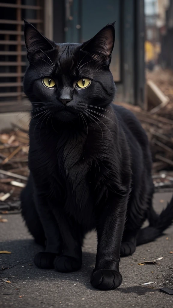 Certainly! Here is an English prompt for creating an AI-generated image with the specified details:
“Create a high-resolution image of a black cat with detailed fur. The background should depict an urban decay scene.”
If you need more specific instructions or details to be included, please let me know!