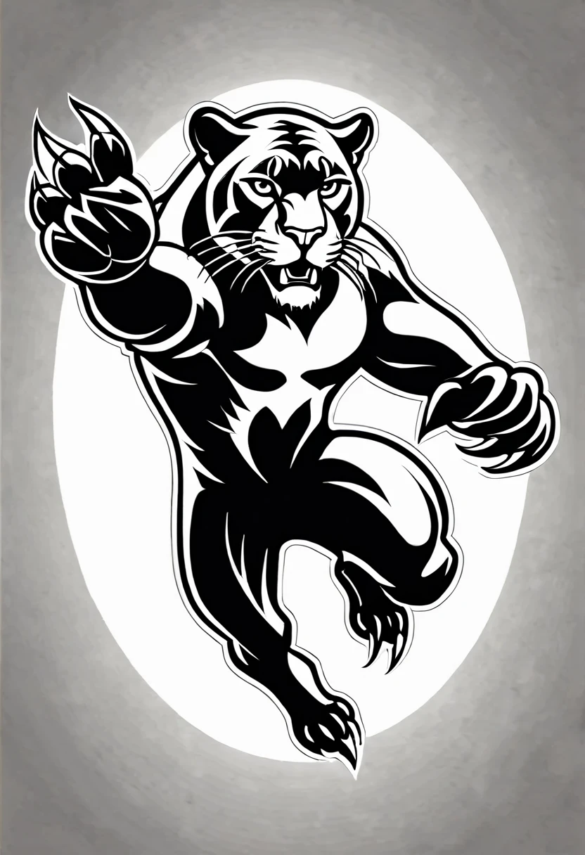 a black and white drawing of a panther with its claws out and ready to, high school mascot, panther, mascot, vector art for cnc plasma, black and white logo, sports team mascot, sports mascot, black outline, black and white vector art, sports logo, panther theme logo, panther logo art
