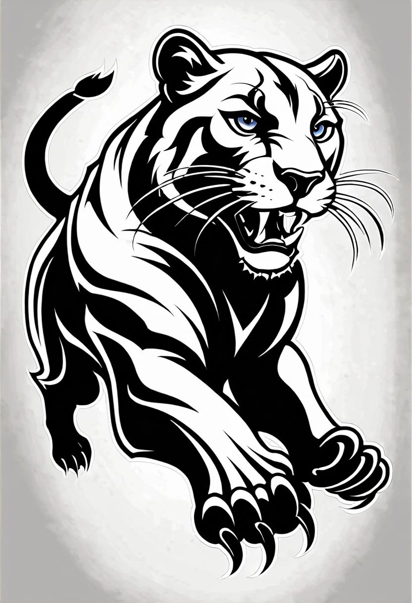 a black and white drawing of a panther with its claws out and ready to, high school mascot, panther, mascot, vector art for cnc plasma, black and white logo, sports team mascot, sports mascot, black outline, black and white vector art, sports logo, panther theme logo, panther logo art