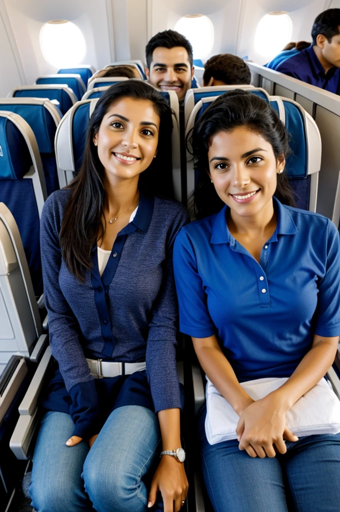 Latin American couple traveling on a plane 