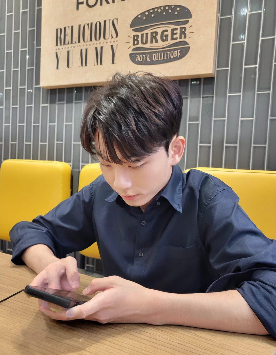 Best Quality, 8k, Masterpiece, (Portrait: 1.3), (photo realistic:1.4), (hyper realistic:1.4), Sharp Focus, looking at viewer, (smoother lighting:1.1), (increase cinematic lighting quality:0.9), realistic lighting, backlighting, light on face, ray trace, (brightening light:1.2), (Increase quality:1.4), sharp detail, (best quality real texture skin:1.4), finely detailed eyes, black_eyes, finely detailed face, 25 year old Korean man, (white formal_shirt:1.4), (Create an image maintaining the original base model hairstyle:1.5)