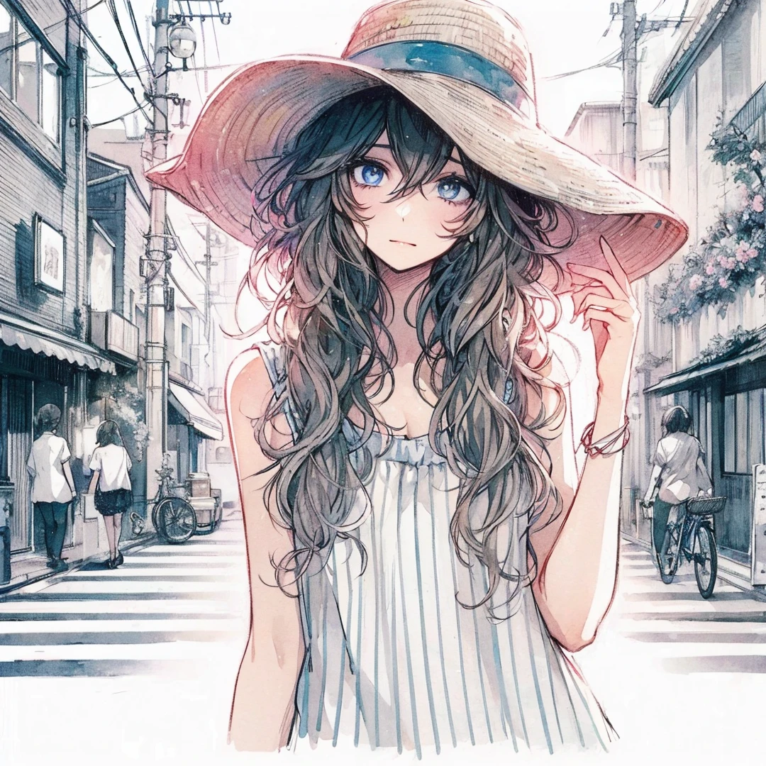 Official art using high-quality hand-drawn watercolor sketch techniques. (best quality,4k,8k,highres,masterpiece:1.2),ultra-detailed,beautiful detailed eyes,A girl with beautiful eyes, everyone, beautiful anime girl, cute anime girl, smooth anime art, anime style, elegant colors, soft lighting, delicate beautiful wet eyes, very coquettish, (beautiful large breast:1.2), (correct hands:1.2),