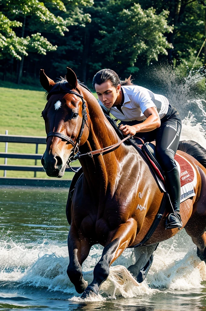 Seven horse run in water