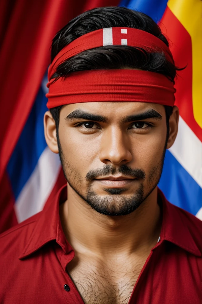 GENERATE A BRIGHT RED HEADBAND FOR MEN WITH THE PERUVIAN FLAG IN THE CENTER THAT IS NOT TOO WIDTH