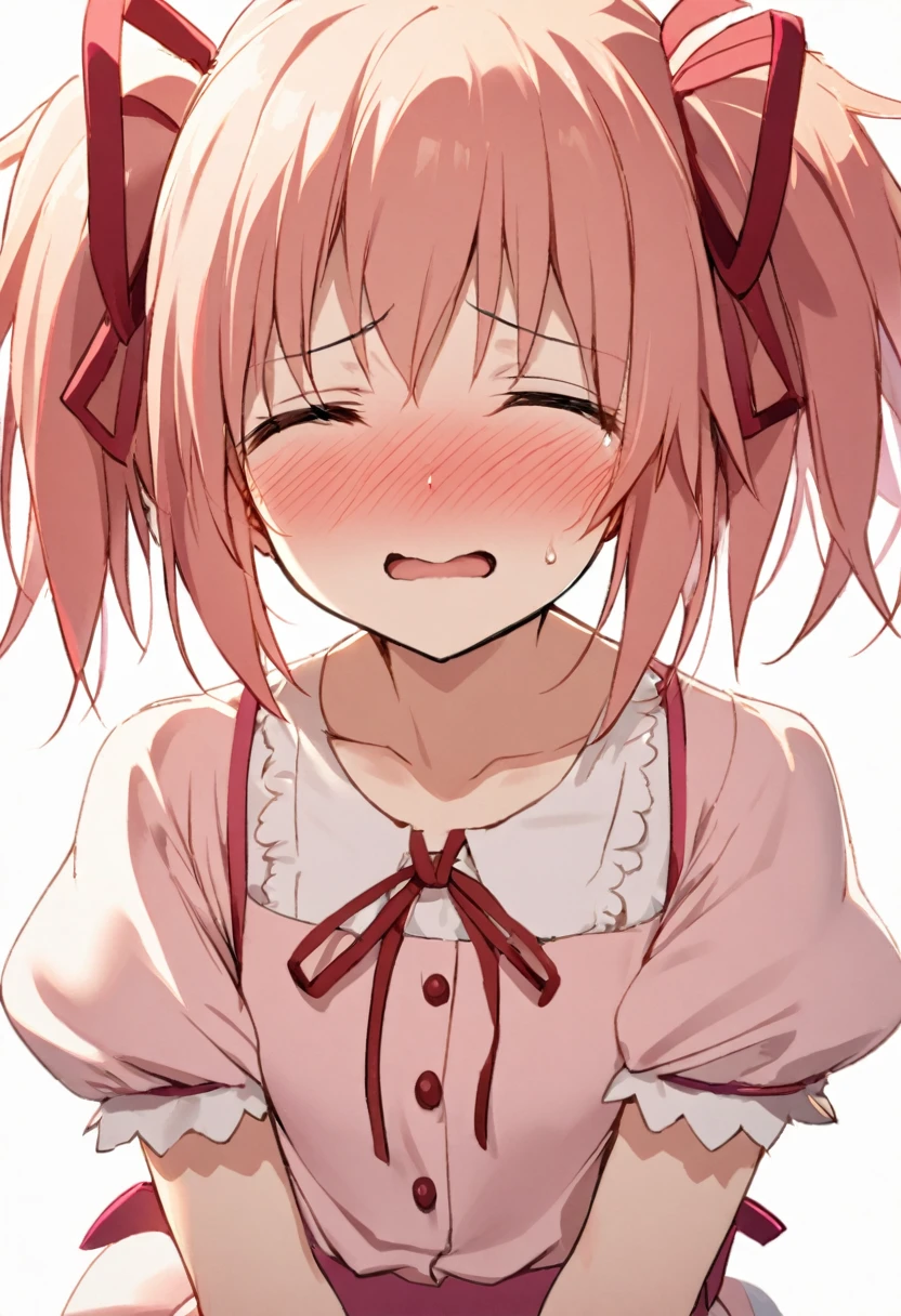 1girl, kaname madoka, mahou shoujo madoka magica, underwear, nose blush, Shy laugh,