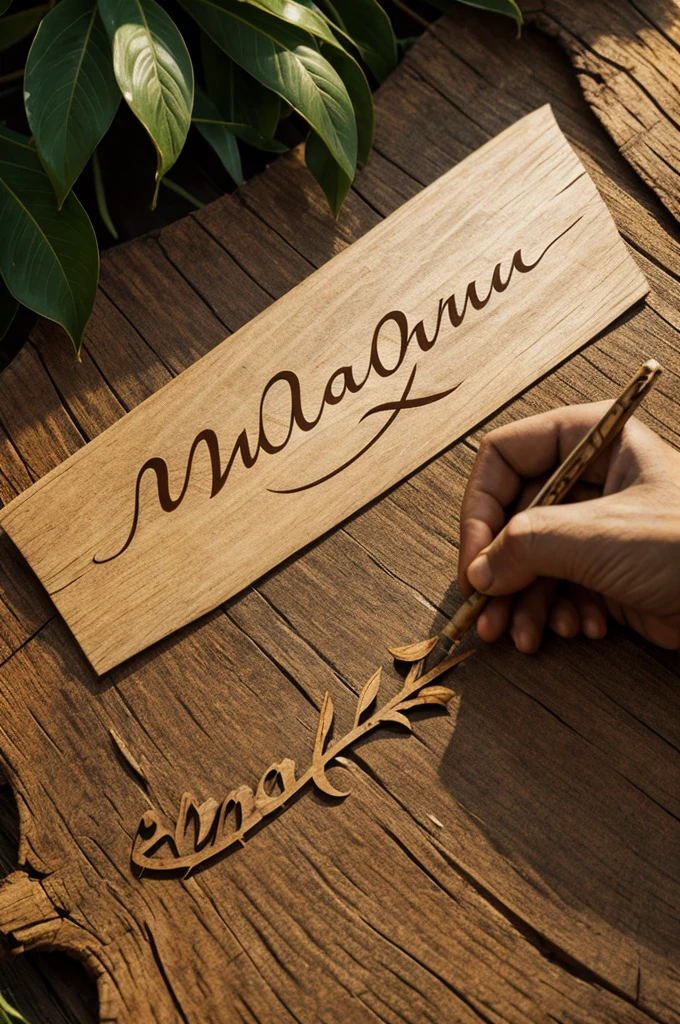 Mamun
name is written in stylish font on a dried leaf of a tree, the leaf is held by hand at sunset by the sea high quality, 8k ultra hd, realistic