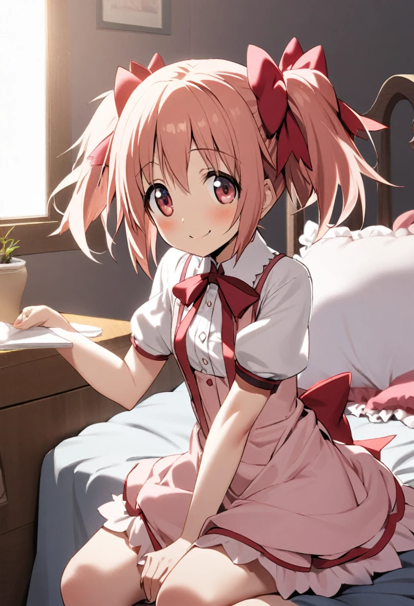 1girl, kaname madoka, mahou shoujo madoka magica, , underwear, smile,