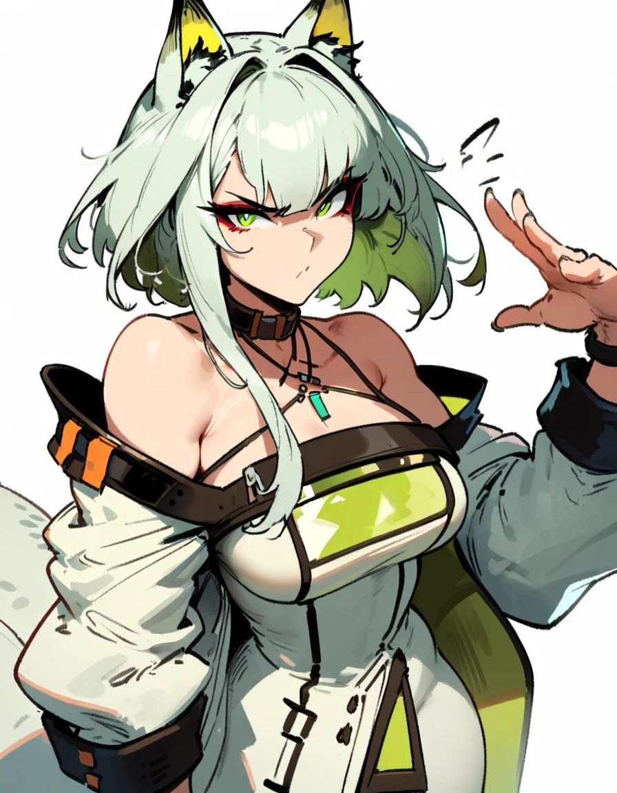 1girl, kal'tsit \(arknights\), arknights \\\\\ masterpiece, best quality, very aesthetic, absurdres, newest \\\\\\ slim body,///// ,by nyantcha,cutesexyrobutts , by khyle,,////// ,,,, , ,,detailed face, , ,, , , , , beautiful face, (white background:1.2), , sexy, , serious.angry, green eyes, animal ears, , ,,,big tits,), in the center of the frame,,, ,wears a lab coat, ,full body , solo,