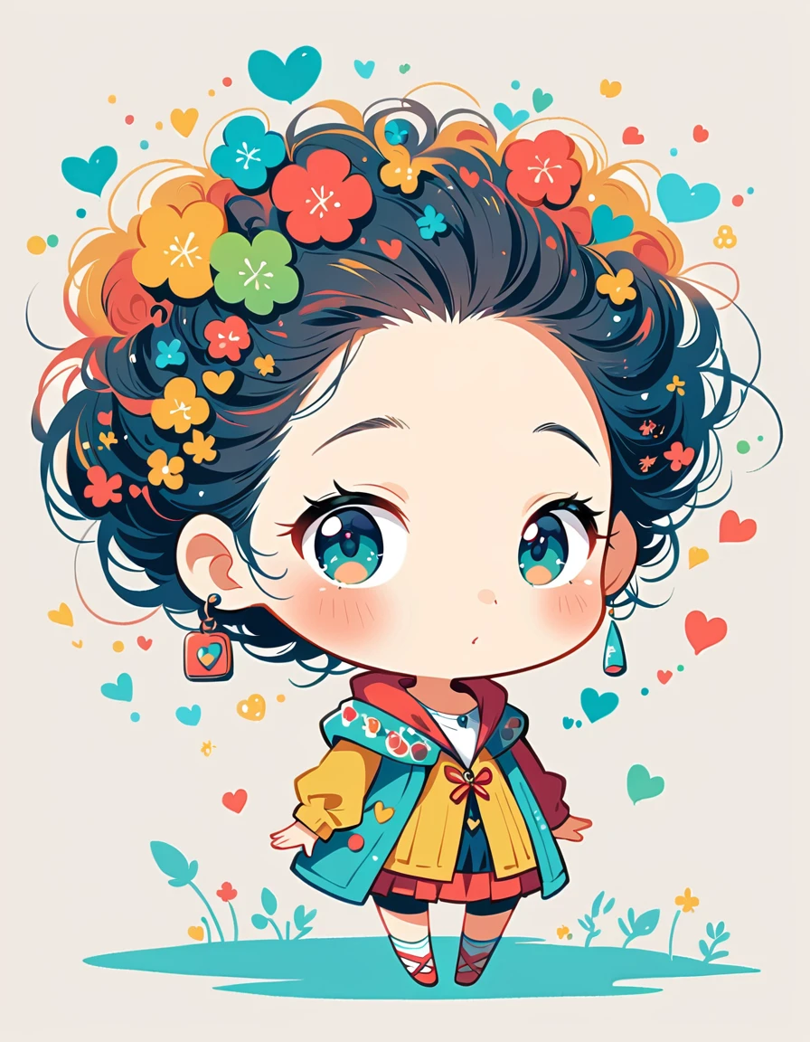 Mai Yoneyama style, Simple Line Initialism，Abstract art，Urban Background, colorful hearts ,(((The most beautiful girl of all time))), (((chibi))), 