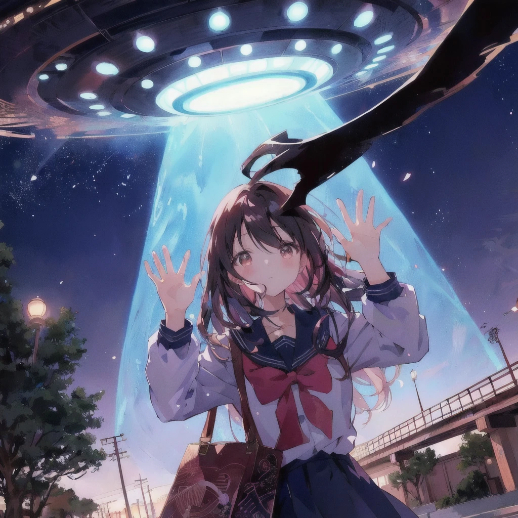Anime girl reaching for a flying saucer, UFOTABLE art style, Anime Style 4 k, Anime Wallpaper, 4K Manga Wallpapers, Cute girl anime visuals, Anime Cover, hd Anime Wallpaper, Anime Background, Anime Style. 8K, yume nikki, Ethereal Anime, Portrait Anime Astronaut Girl, Anime Aesthetics