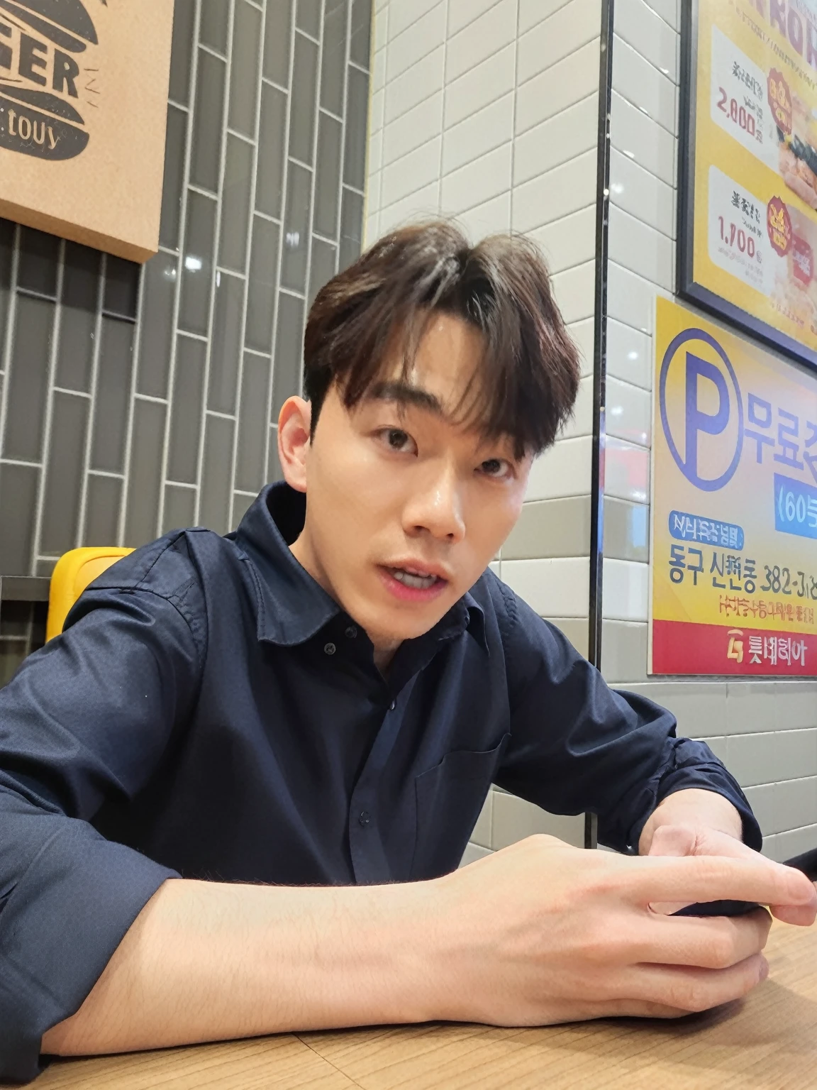 Best Quality, 8k, Masterpiece, (Portrait: 1.3), (photo realistic:1.4), (hyper realistic:1.4), Sharp Focus, looking at viewer, (smoother lighting:1.1), (increase cinematic lighting quality:0.9), realistic lighting, backlighting, light on face, ray trace, (brightening light:1.2), (Increase quality:1.4), sharp detail, (best quality real texture skin:1.4), finely detailed eyes, black_eyes, finely detailed face, 25 year old Korean man, (white formal_shirt:1.4), (Create an image maintaining the original base model hairstyle:1.5)
