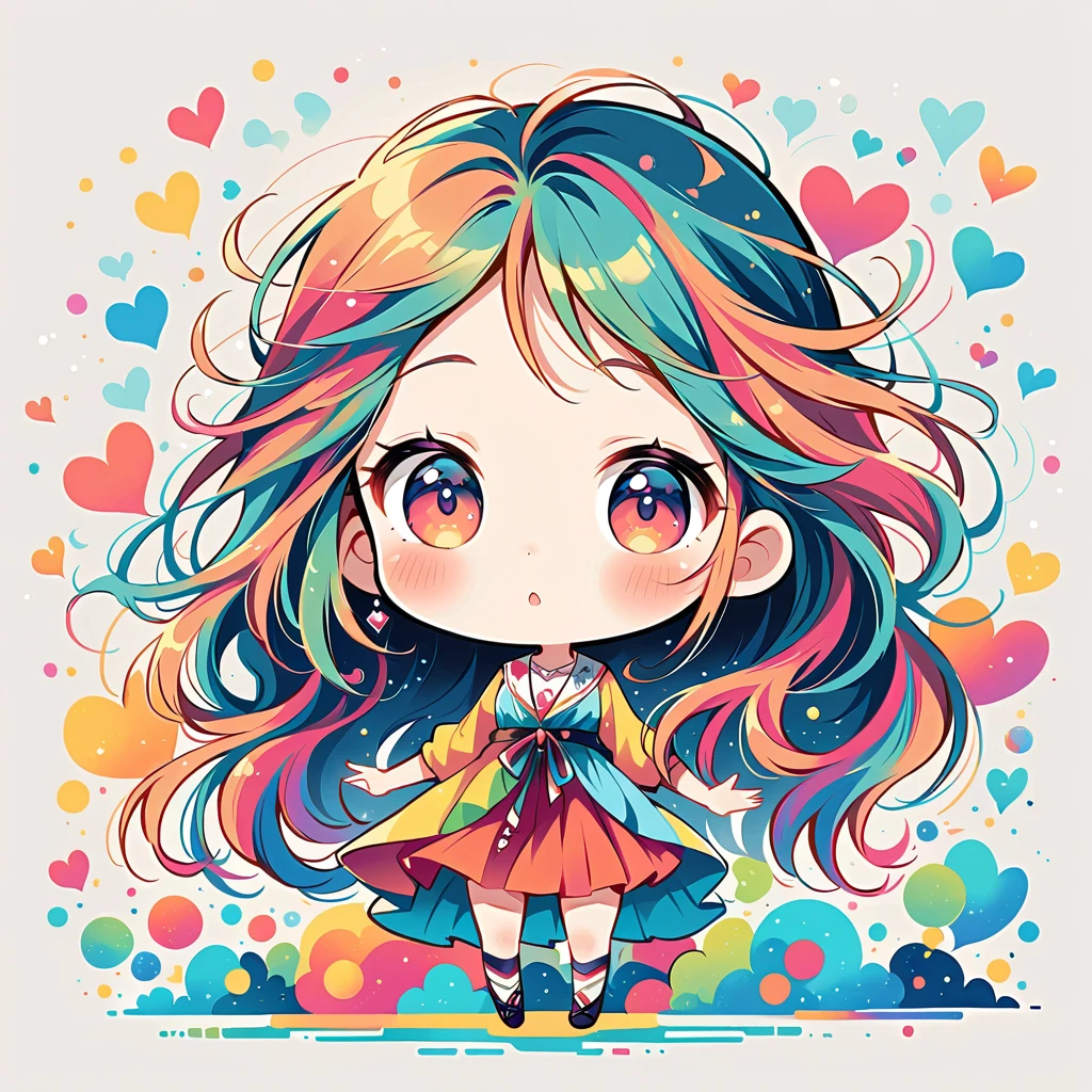 Mai Yoneyama style, Simple Line Initialism,Abstract art,Urban Background, colorful hearts ,(((The most beautiful girl of all time))), (((chibi))),