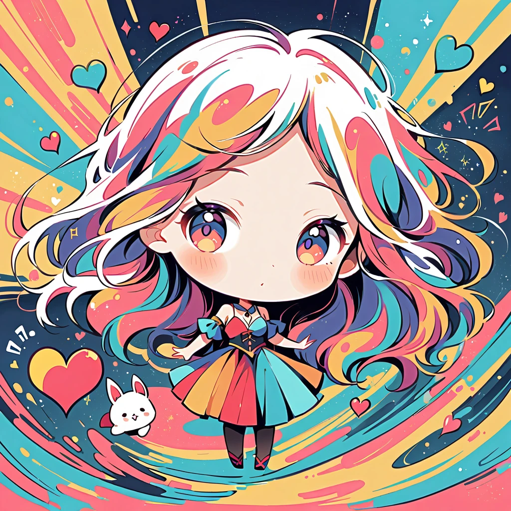 Mai Yoneyama style, Simple Line Initialism,Abstract art,Urban Background, colorful hearts ,(((The most beautiful girl of all time))), (((chibi))),