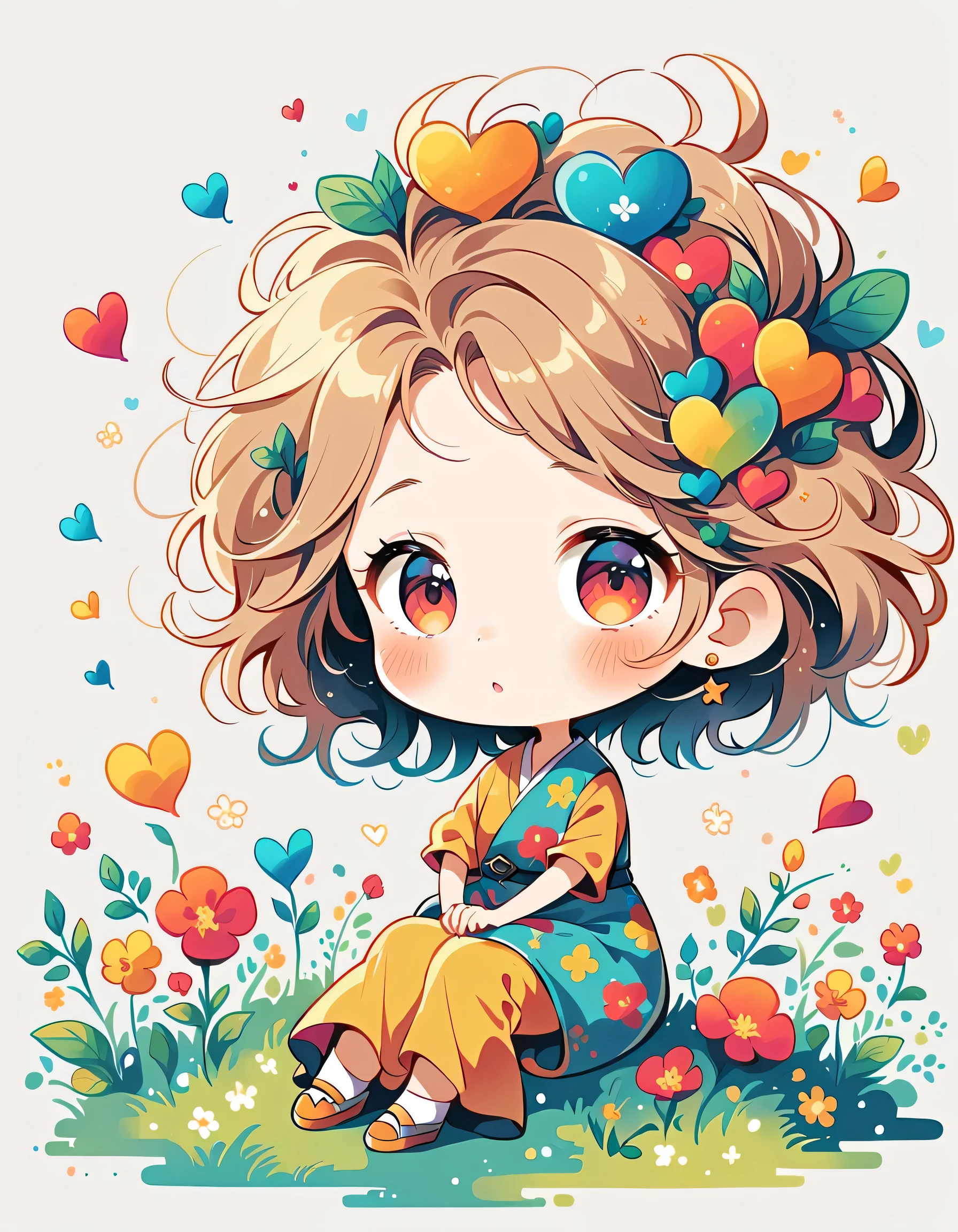 Mai Yoneyama style, Simple Line Initialism，Abstract art，Urban Background, colorful hearts ,(((The most beautiful girl of all time))), (((chibi))), 