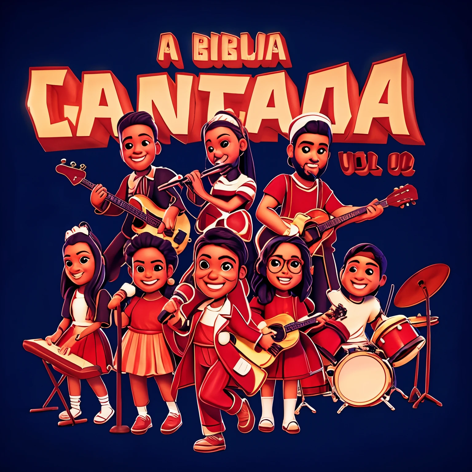 Banda musical, Estilo 3D, rendering.