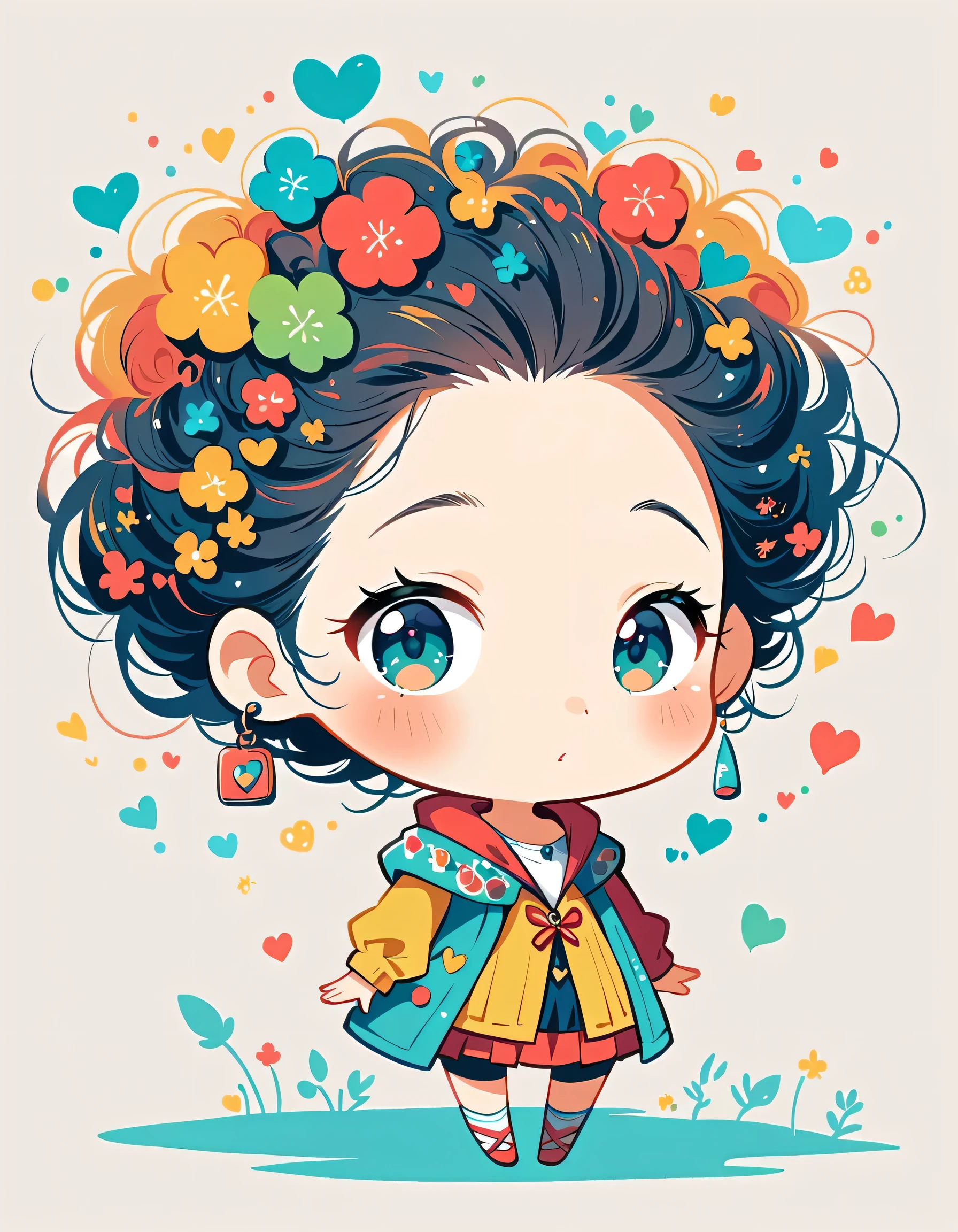 Mai Yoneyama style, Simple Line Initialism，Abstract art，Urban Background, colorful hearts ,(((The most beautiful girl of all time))), (((chibi))), 