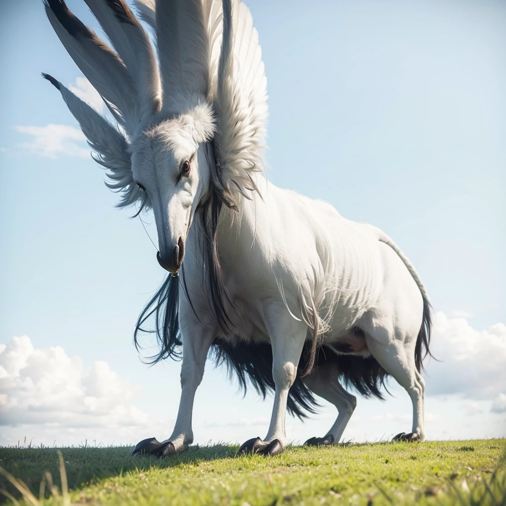 Big Animaly, Crane mixed with grass, silver colour skins, Grassroots background, (white background simpleks),