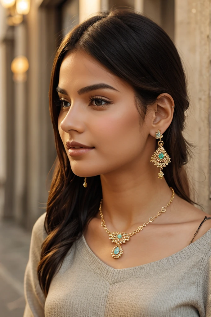 A beautiful girl wearing jewellery