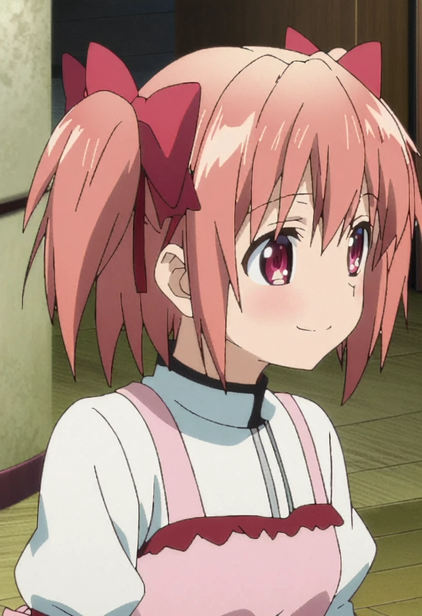 1girl, kaname madoka, mahou shoujo madoka magica, uniform , underwear, smile, anime, anime screencap, anime screen cap,