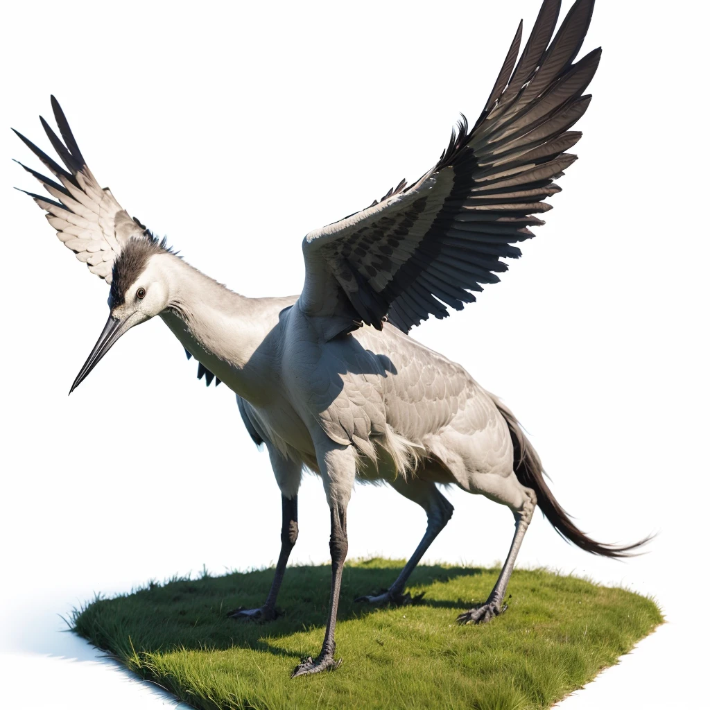 Big Animaly, Crane mixed with grass, silver colour skins, Grassroots background, (white background simpleks),