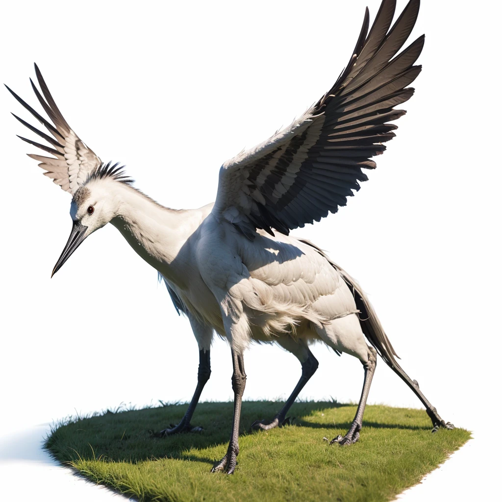 Big Animaly, Crane mixed with grass, silver colour skins, Grassroots background, (white background simpleks),