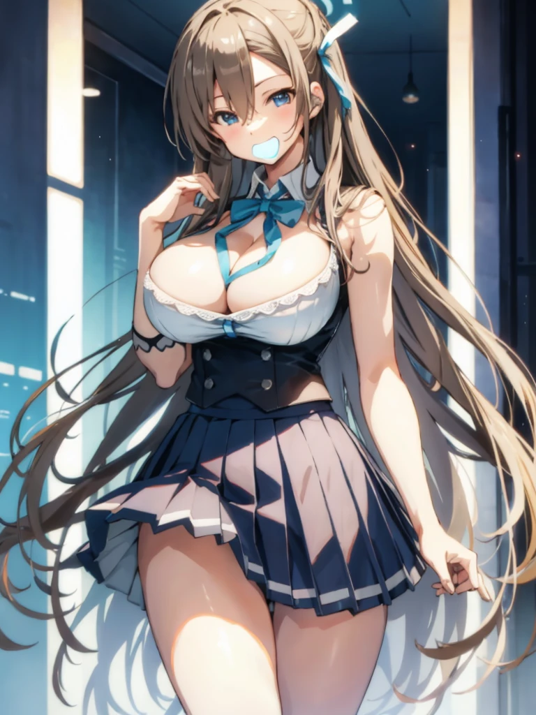 Ichinose Asuna, masterpiece, Highest quality, In detail, Pleated skirt, Huge breasts, Cleavage,