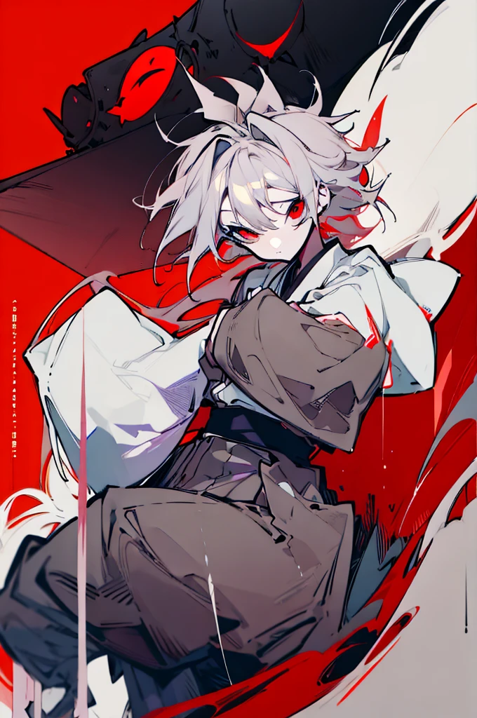 Female anime character with white hair and red eyes sitting on a red and white background, zerochan art, dos arknights, nagito komaeda, ufotable art style, best 4k konachan anime wallpaper, trends on artstation pixiv, Anime main art, digital art on pixiv, zerochan, por Kamagurka, female, female, Kizi, Kizi, , female, Japanese Brown clothes, Japanese brown clothes, Japanese Brown clothes