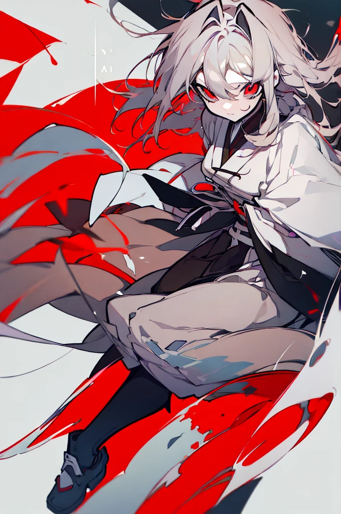 Female anime character with white hair and red eyes sitting on a red and white background, zerochan art, dos arknights, nagito komaeda, ufotable art style, best 4k konachan anime wallpaper, trends on artstation pixiv, Anime main art, digital art on pixiv, zerochan, por Kamagurka, female, female, Kizi, Kizi, , female, Japanese Brown clothes, Japanese brown clothes, Japanese Brown clothes