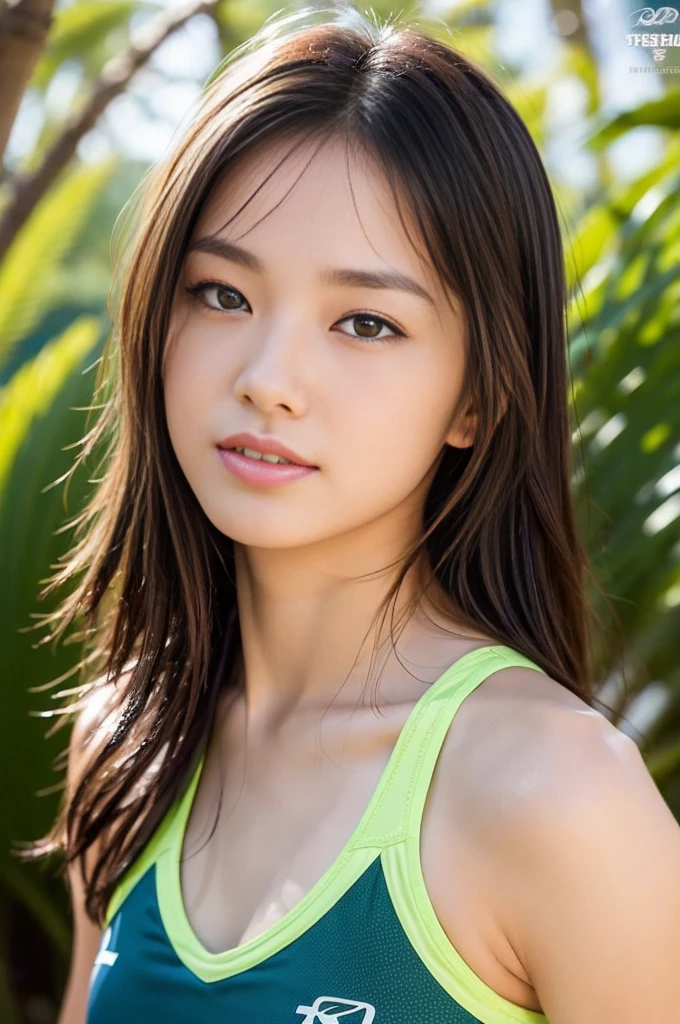 1 person、RAW Photos, Realistic:1.4, Beautiful Japanese women playing beach volleyball, Very detailed eyes and face, Beautiful details in the eyes, Large file size, Very detailed, High resolution, Very detailed, Highest quality, masterpiece, 8K, wonderful, Fine details, Soft lighting, Dynamic pose, Long Hair Mountain trail、forest