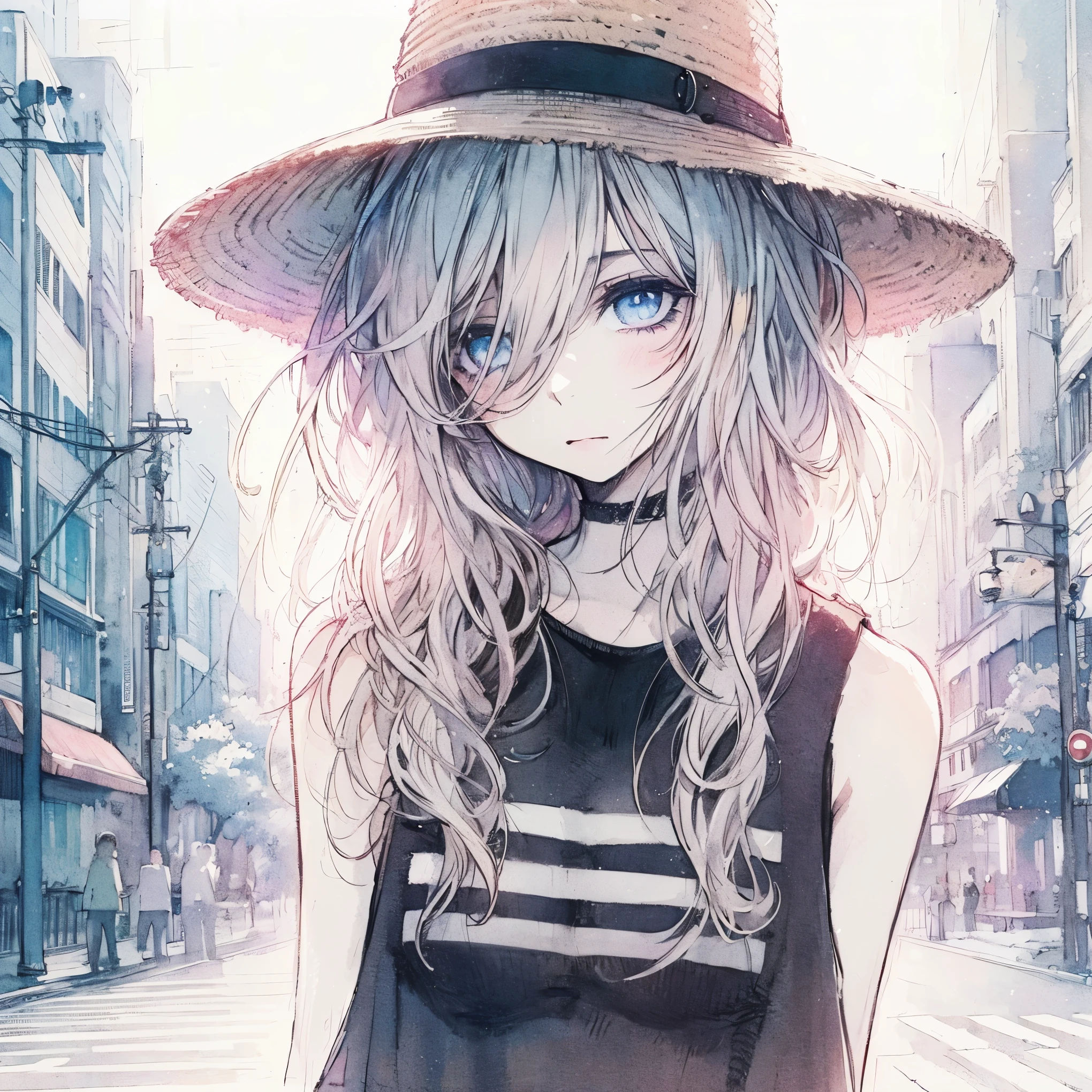 Official art using high-quality hand-drawn watercolor sketch techniques. (best quality,4k,8k,highres,masterpiece:1.2),ultra-detailed,beautiful detailed eyes,A girl with beautiful eyes, everyone, beautiful anime girl, cute anime girl, smooth anime art, anime style, elegant colors, soft lighting, delicate beautiful wet eyes, very coquettish, (beautiful large breast:1.2), (correct hands:1.2),