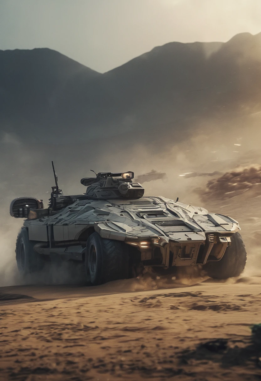 One Epic Cinematic shot of Futuristic Advanced Military Vehicle, extremely detailed, 8k UHD (masterpiece:1.2) (photorealistic:1.2) (best quality) (intricate) (8k) (HDR) (cinematic lighting) (sharp focus)