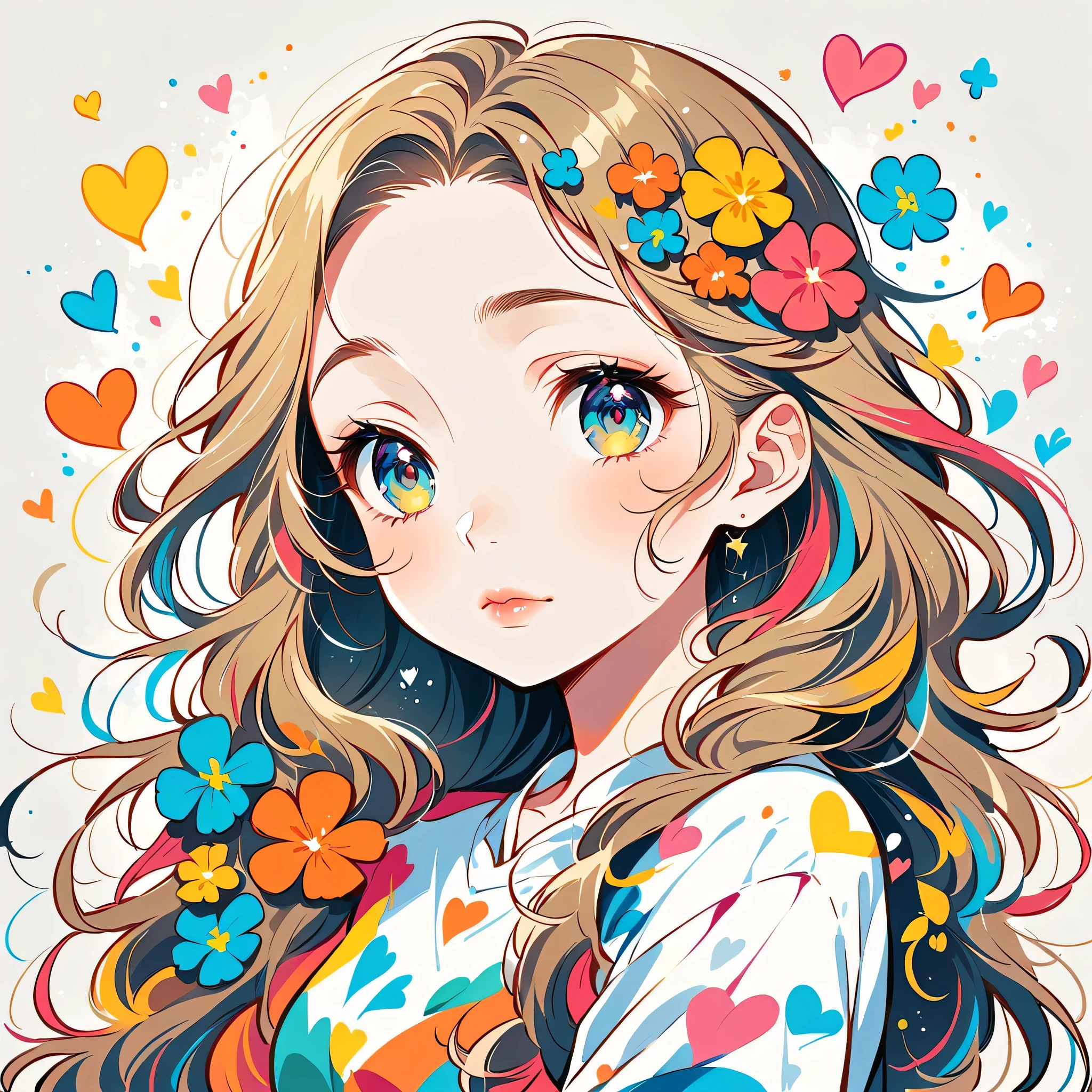 Mika Pikazo Style、The most beautiful girl of all time、Lips in Love、Colorful flowers、colorful hearts, Simple line initials、Abstract art、Urban Background