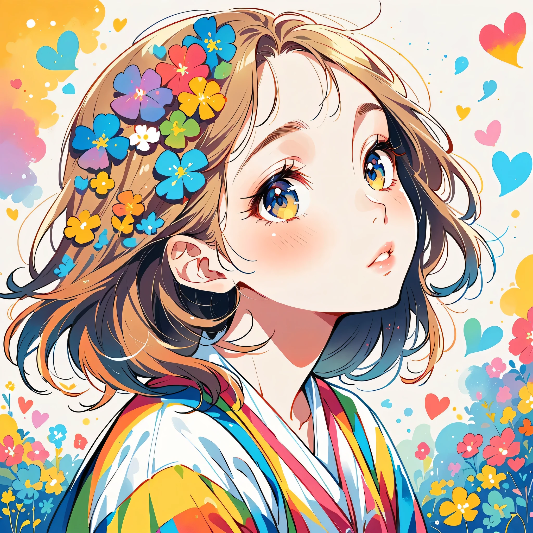 Mika Pikazo Style、The most beautiful girl of all time、Lips in Love、Colorful flowers、colorful hearts, Simple line initials、Abstract art、Urban Background