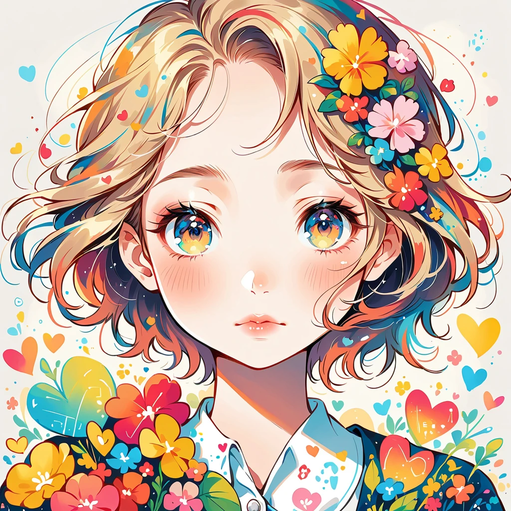 Mika Pikazo Style、The most beautiful girl of all time、Lips in Love、Colorful flowers、colorful hearts, Simple line initials、Abstract art、Urban Background