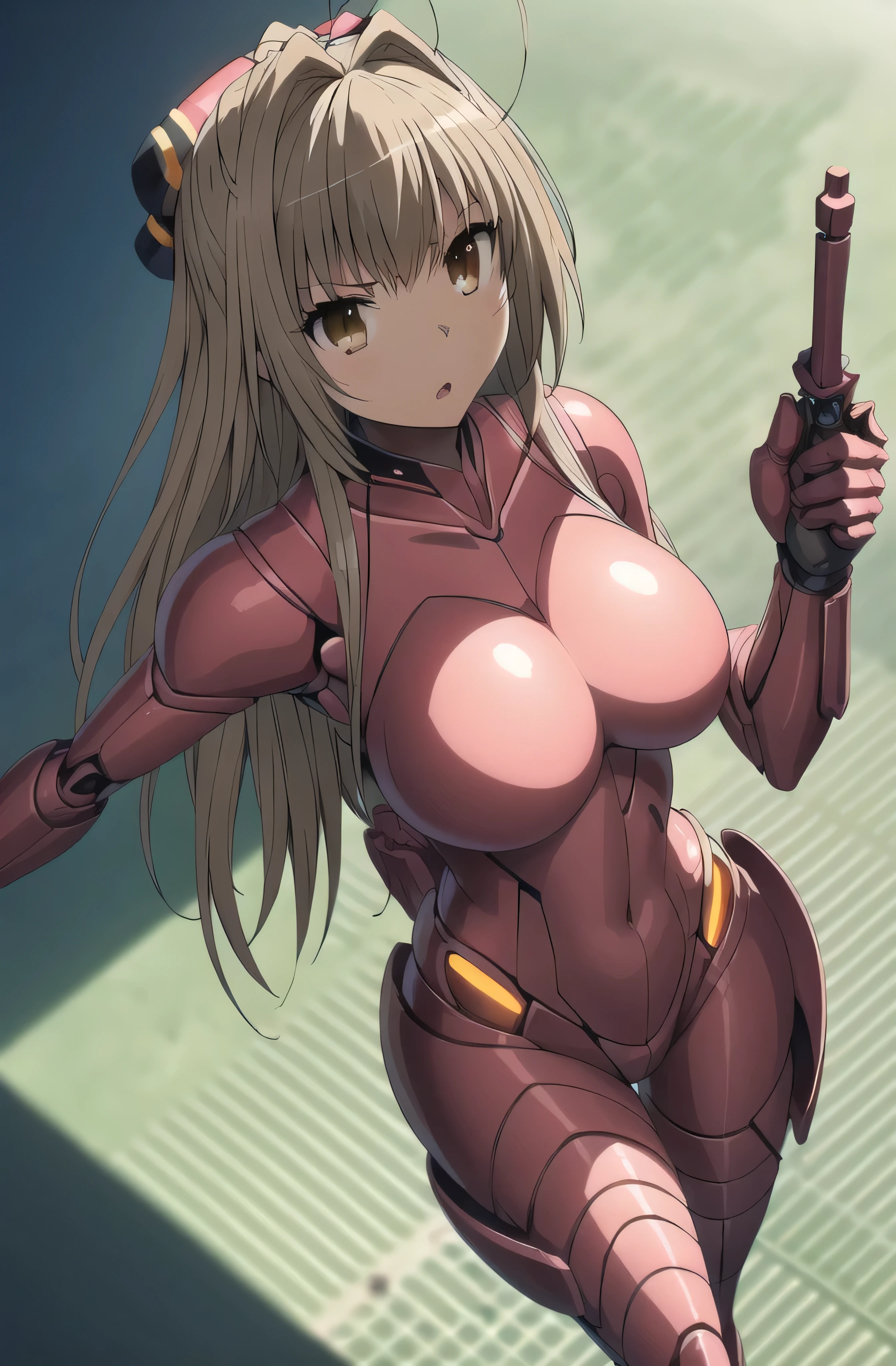 anime with a sword in his hands, biomechanical OPPAI, squid girl woman pink humanoid, zero two, shiny pink armor, cyberpunk oppai, in opal armor, android heroine, slippery pink armor, using a shiny shell, portrait anime girl space cadet, streamlined pink armor, broken beautiful female android!, cyborg merchant girl