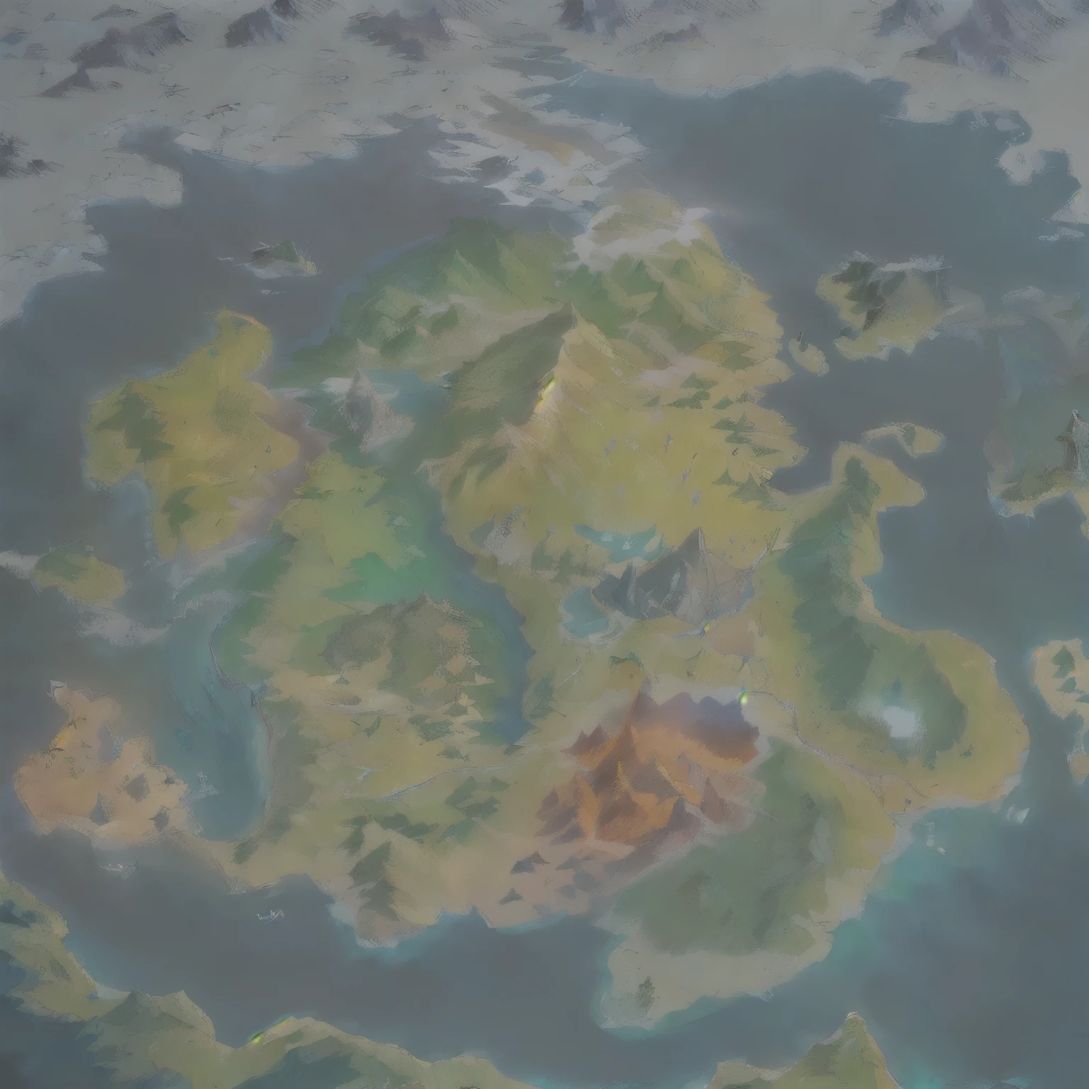 Close up of a fantasy world map with a volcano, highly detailed map, Official Art, Detailed fantasy map, MapPatreon, Map of the fantasy world, game map matte painting, Fantasy World Map, game map, Epic Landscapes, Facing the world map, Official Artwork, The above points, Colorful concept art, Magic battlefield background, The Legend of Zelda: Breath of the Wild Map
