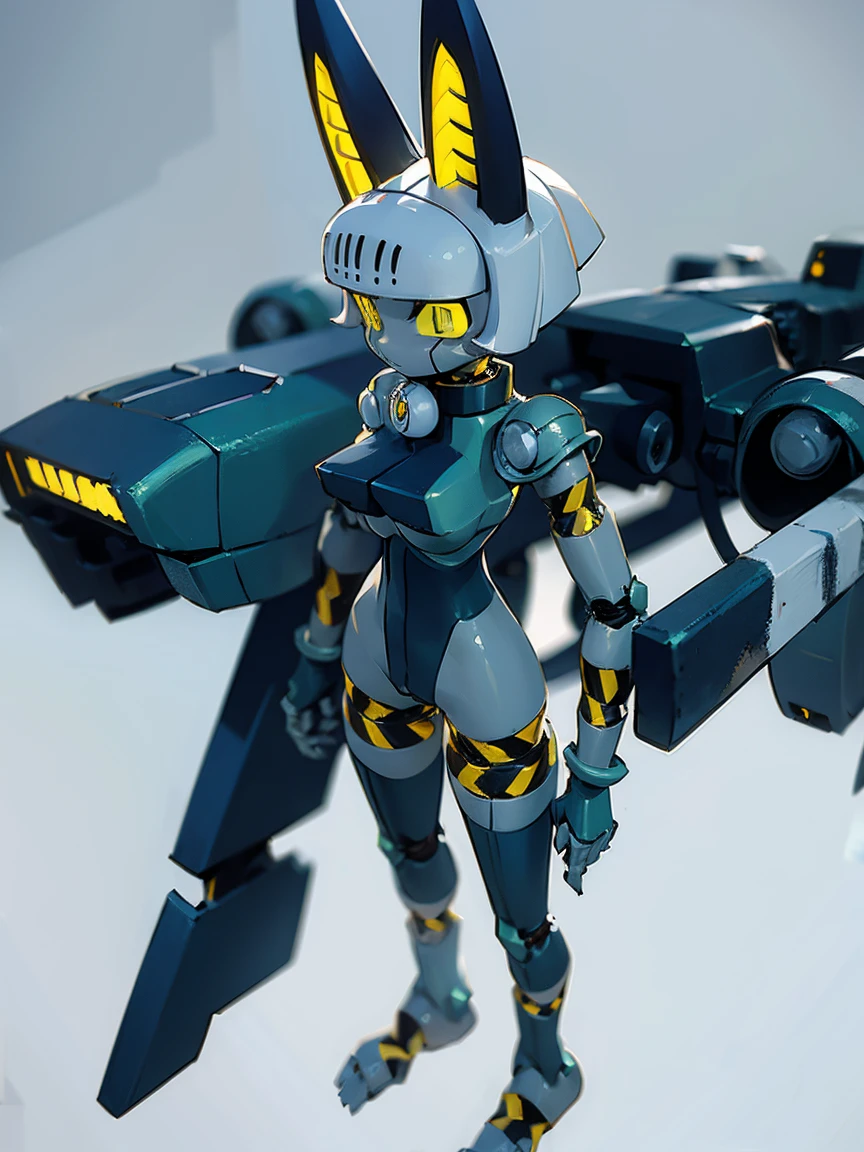 (masterpiece), best quality, mechanical girl, robotic body, mecha, cat ears, metal body, naked metal body, grey body, full body, white background